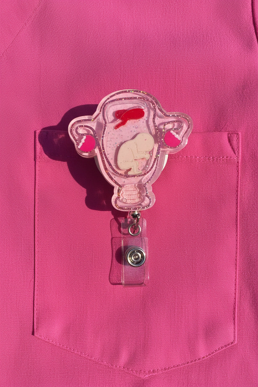 Labor and Delivery Nurse Badge Reel, Handmade, Baby Inside Uterus, Moving,Obstetrics, Gynecology, Maternity, Gift Idea, Nurse Appreciation,