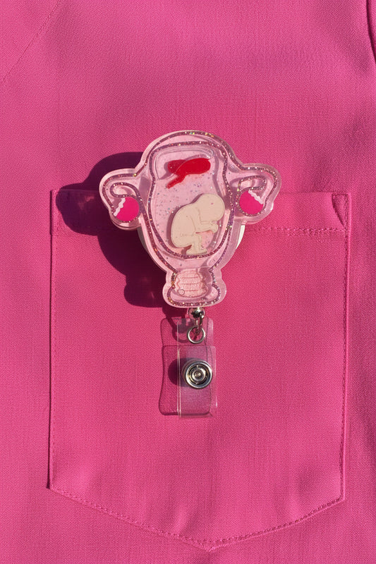 Labor and Delivery Nurse Badge Reel, Handmade, Baby Inside Uterus, Moving,Obstetrics, Gynecology, Maternity, Gift Idea, Nurse Appreciation,