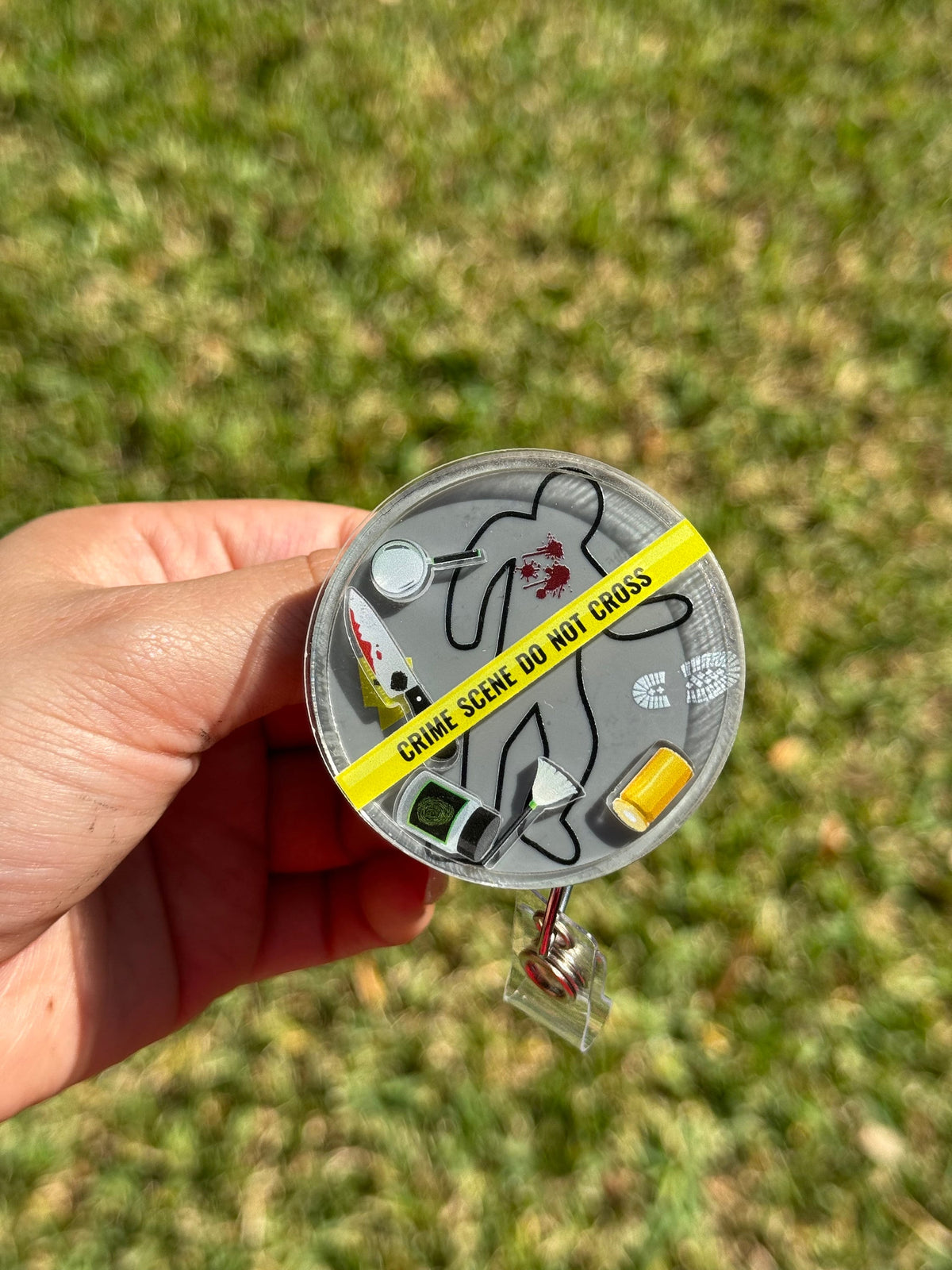 CSI crime scene investigation shaker badge reel, retractable ID badge accessory for forensic science professionals