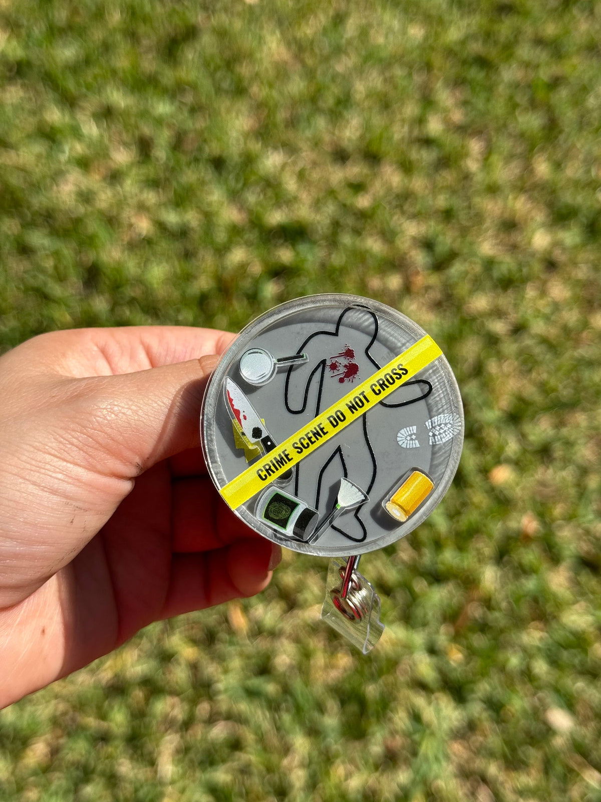 CSI crime scene investigation shaker badge reel, retractable ID badge accessory for forensic science professionals