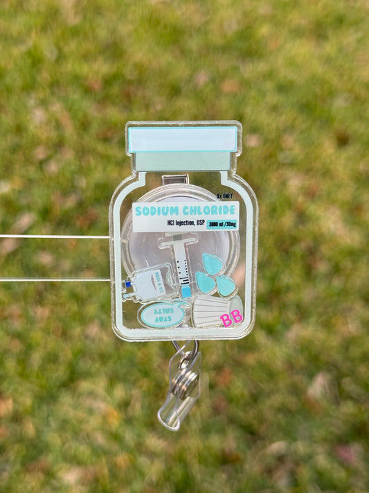 Sodium Chloride (0.9%) Shaker Badge Reel