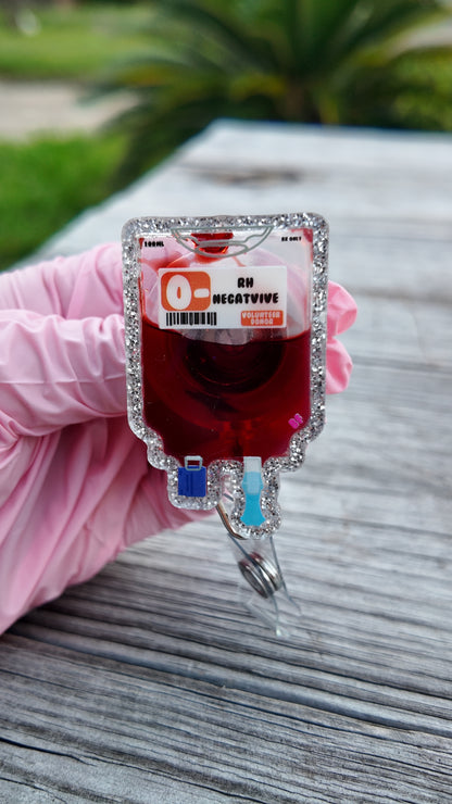 Blood bag iv badge reel with medical blood transfusion bag design, retractable ID badge accessory for phlebotomists and nurses