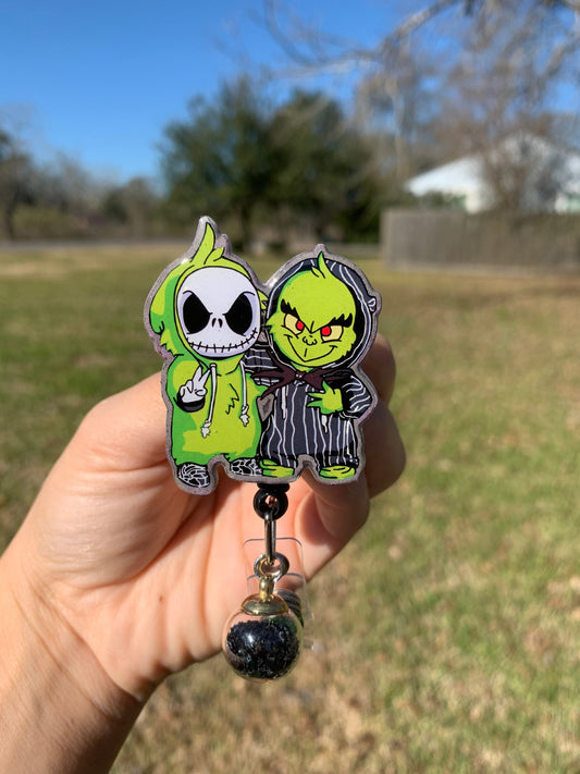 Jack and grinch badge reel | Halloween badge holder | Spooky badge clip| Jack and grinch badge