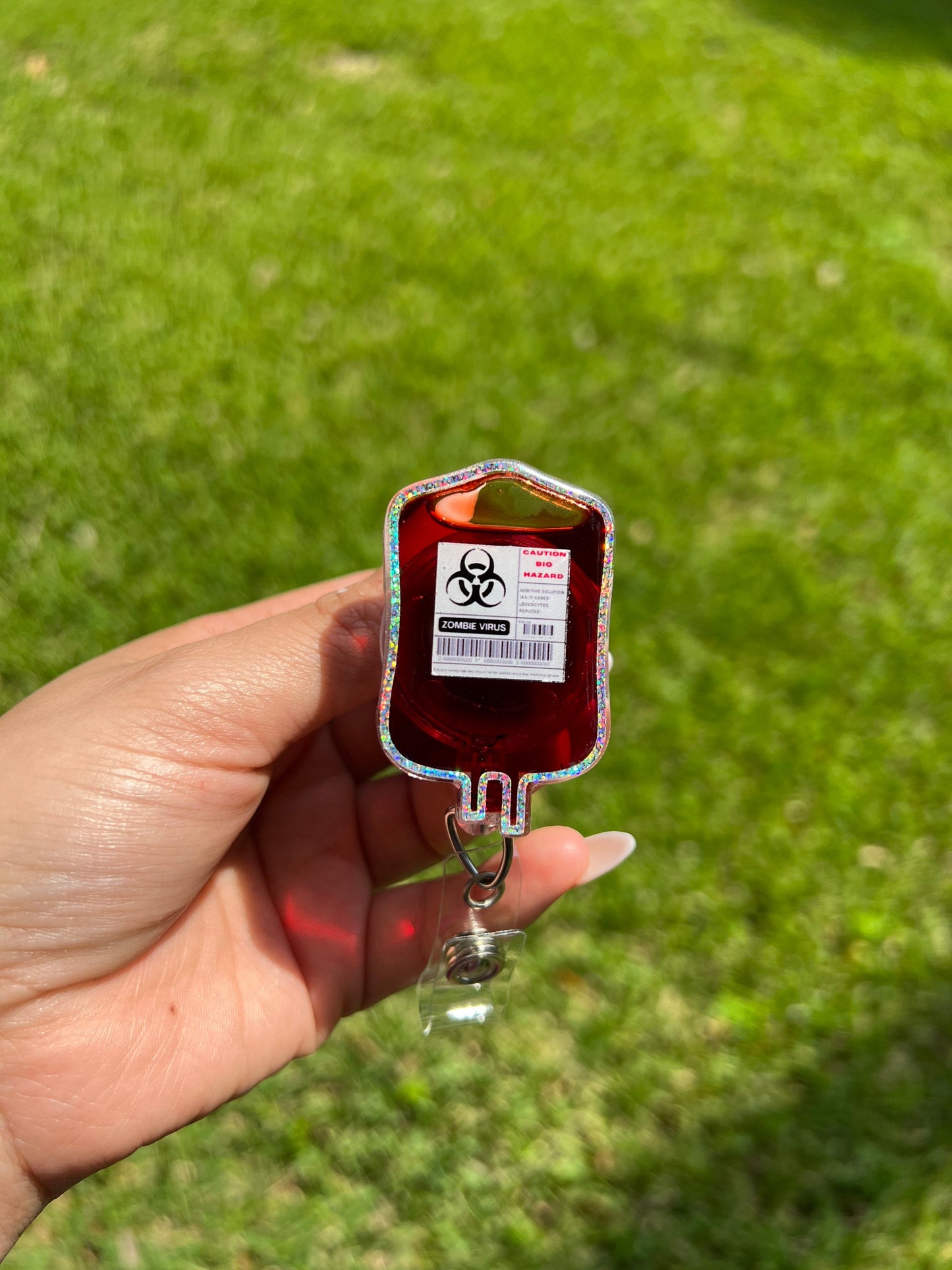 Zombie Blood Bag Badge holder |Blood Transfusion Badge Reel, IV bag Badge Reel, Phlebotomy badge reel, nursing school graduation gift