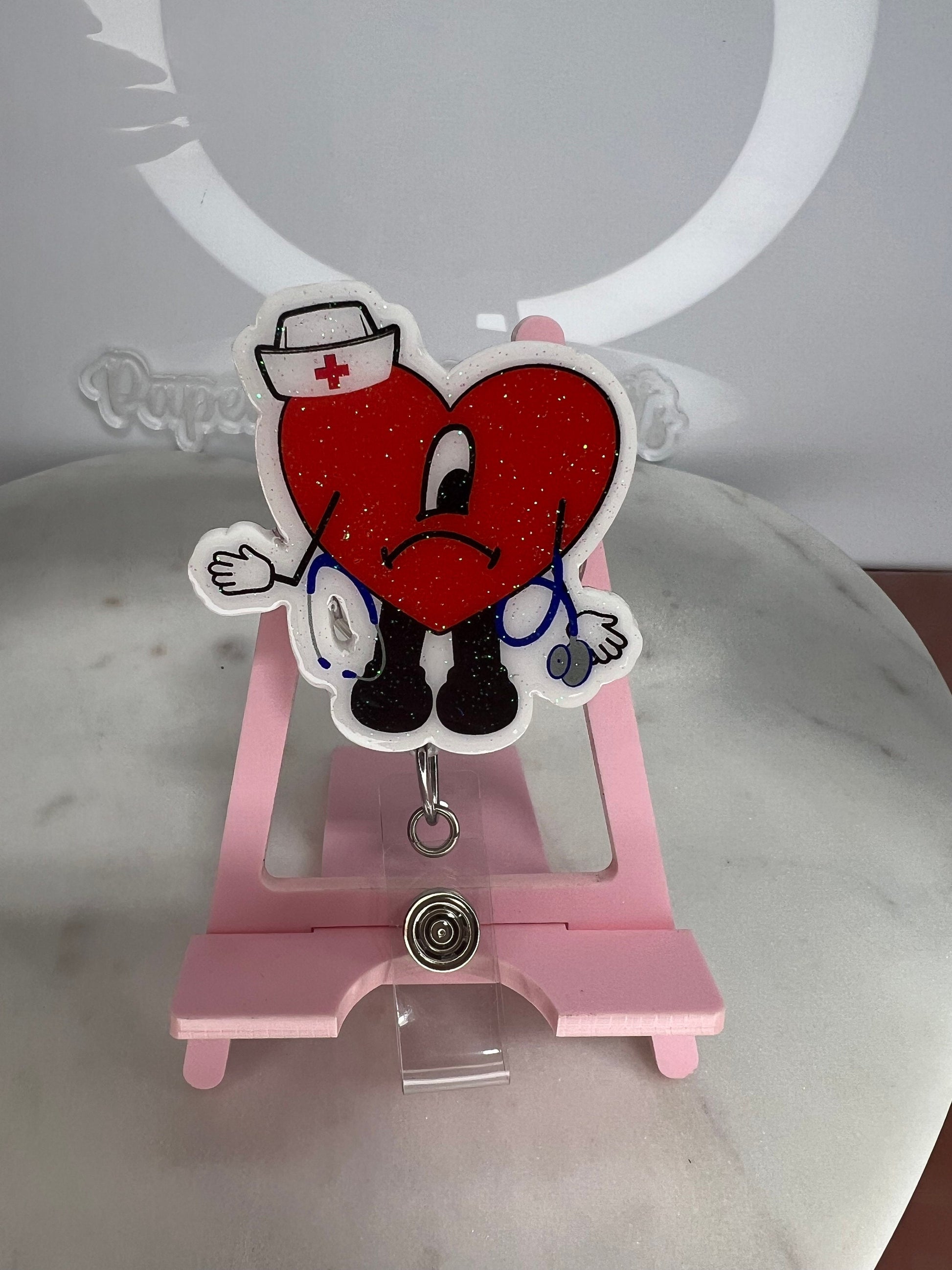 Bad Bunny nurse badge reel, Benito badge clip,el conejo malo, bad bunny with stethoscope, nursing student gift,UVST, Sad Heart nurse