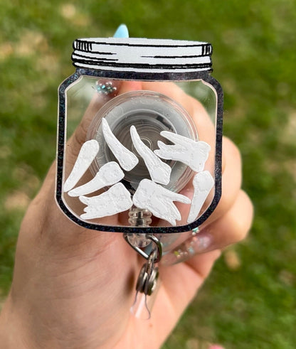 Jar of teeth badge clip| Dental assistant badge reel| Dental hygienist badge holder Dentist gift badge reel|Dental student ID holder