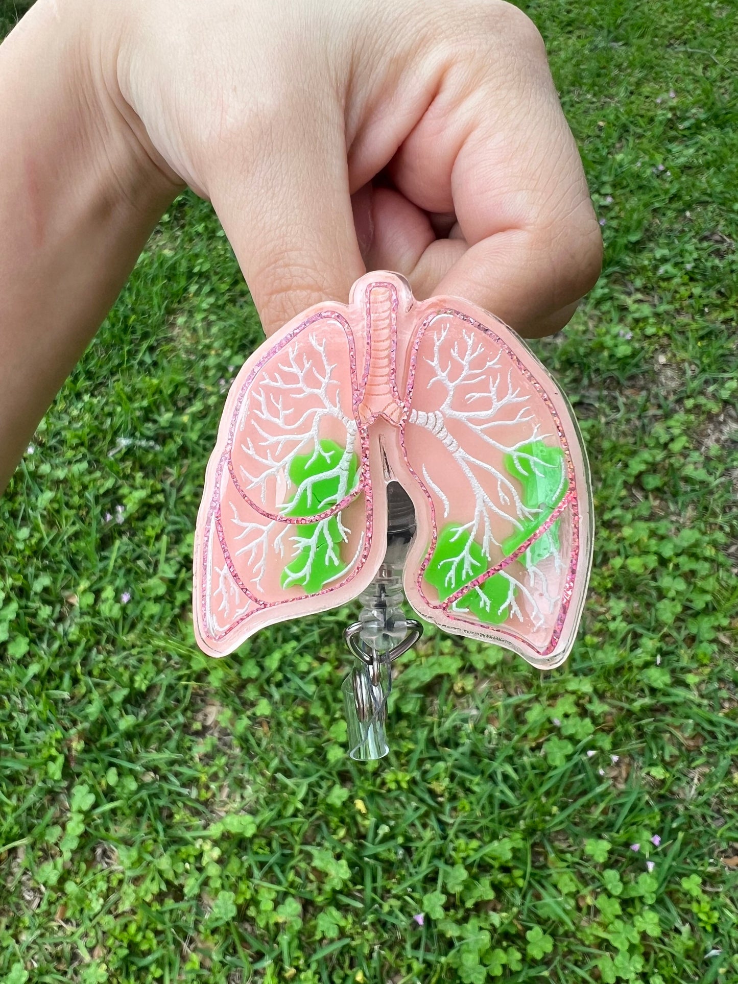 Lungs with mucus, Interactive badge reel , pulmonary technician badge reel, shaker badge reel