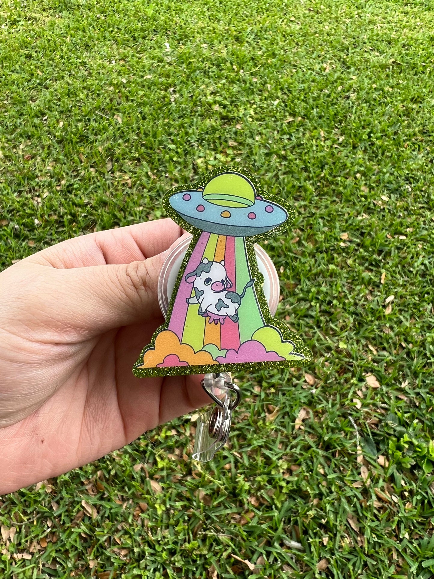 Cute cow abduction badge reel, nurse accessories,alien abductions