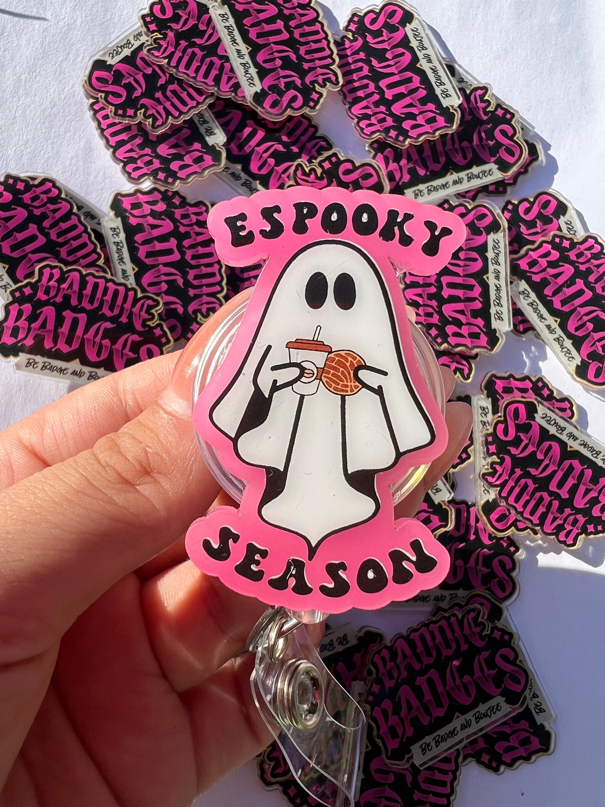 Espookee Halloween badge reel | spooky badge holder | retractable badge clip | scream| ghost|concha