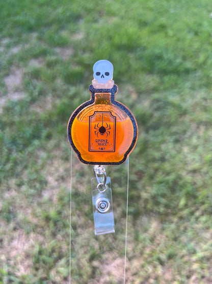 Potion bottle,witches brew badge reel, poison bottle badge clip,Halloween ID holder.