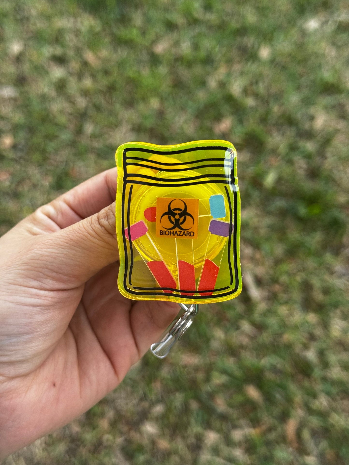 Bio hazard zip lock bag ,Phlebotomist Badge Reel, Phlebotomy student badge clip , gift for nurse graduate, nursing student,shaker badge reel