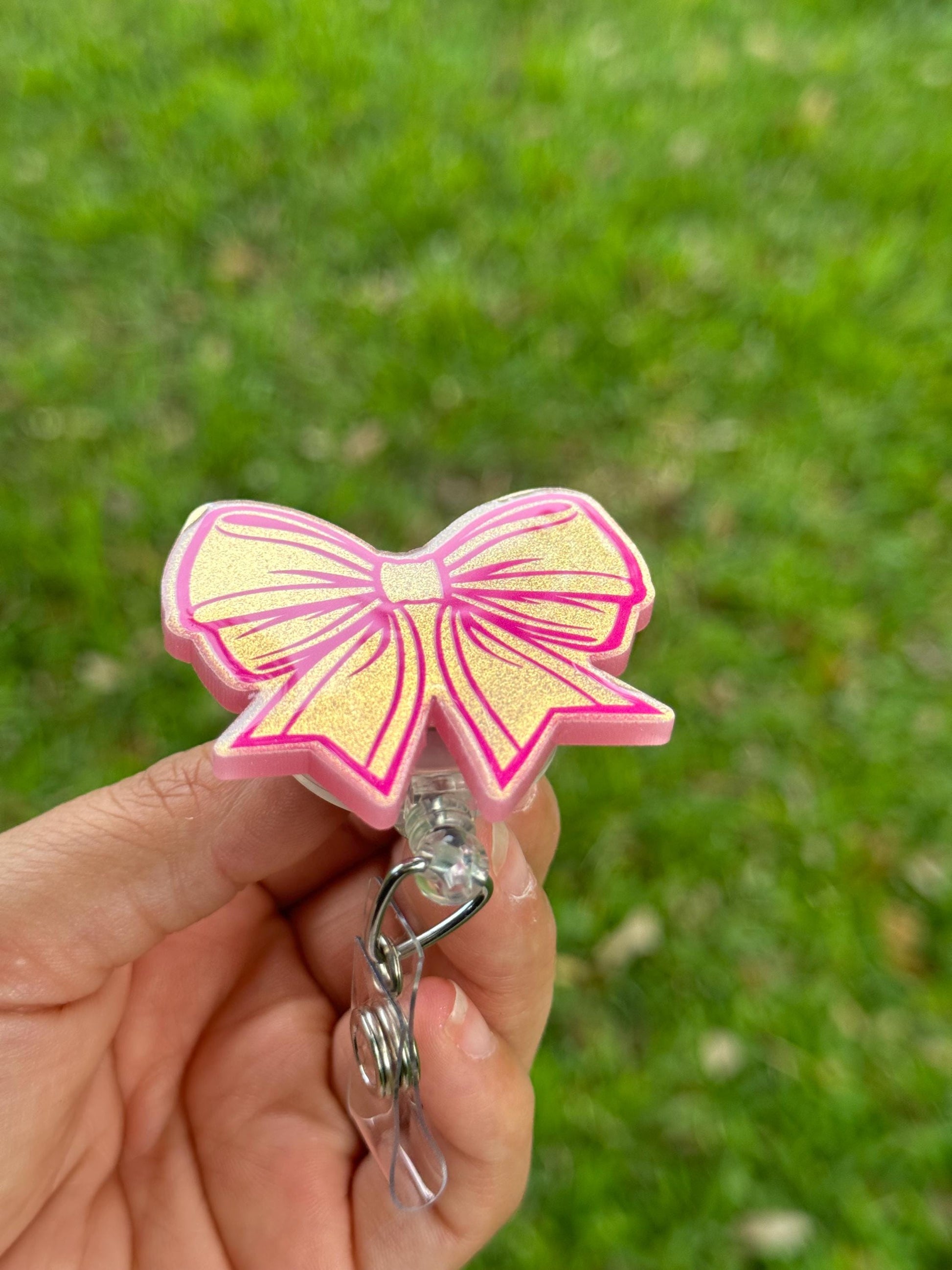 Coquette bow Retractable Badge reel | ID Badge Reel | Nurse Badge Reel,pink badge reel,strawberry reel