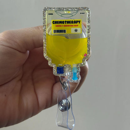 Chemotherapy IV Bag Badge Reel for Oncology Nurses - Chemo Medical ID Holder