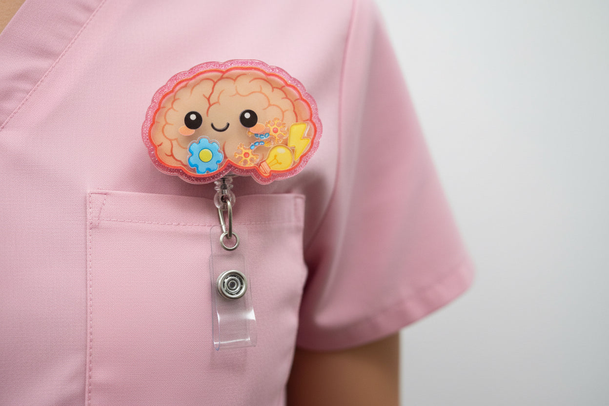 Brain Badge Reel for Neurology Nurses - Neuro ICU Medical ID Holder