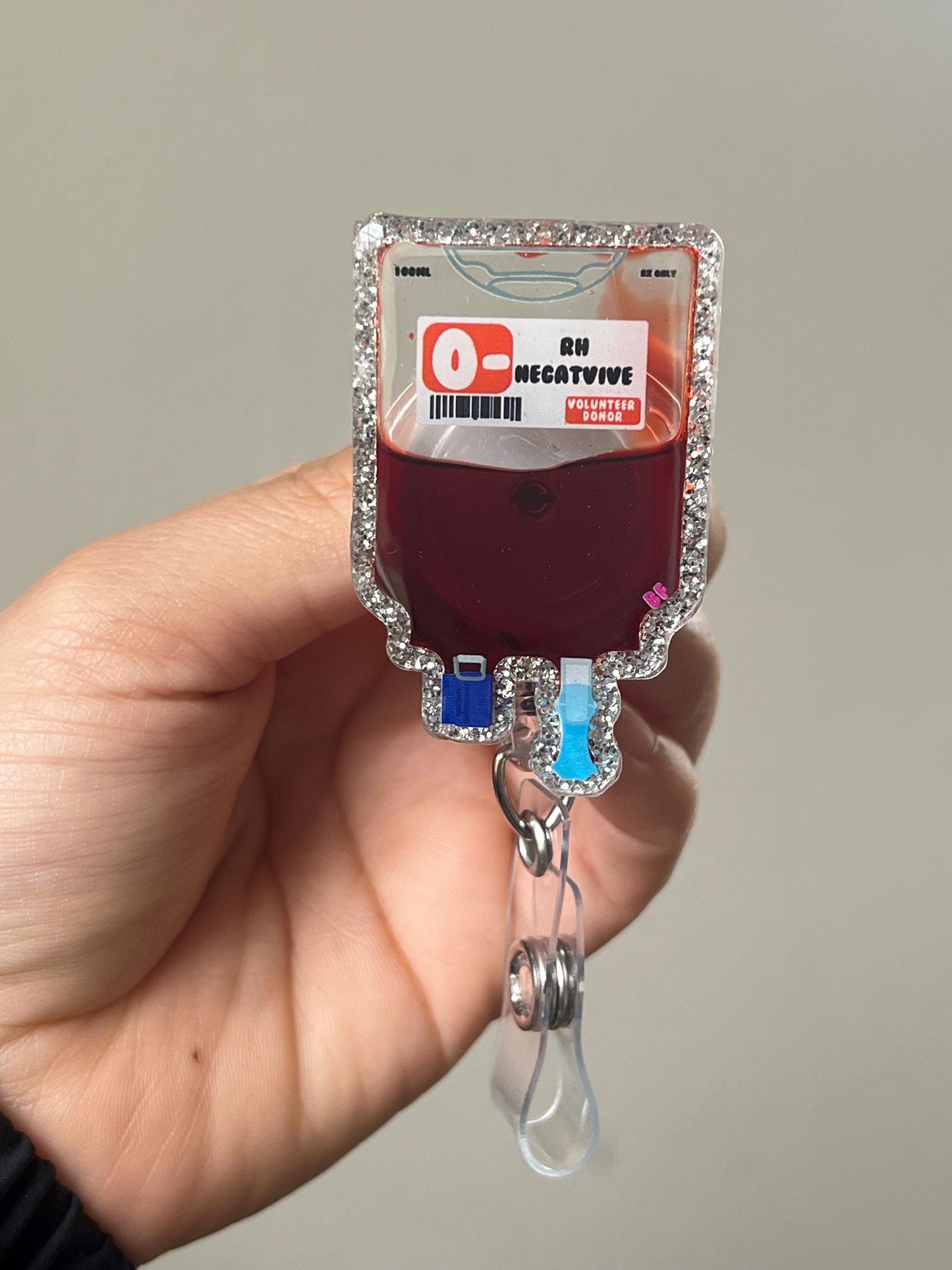Blood Type IV Bag Badge Reel for Lab Techs - Phlebotomy Medical ID Holder