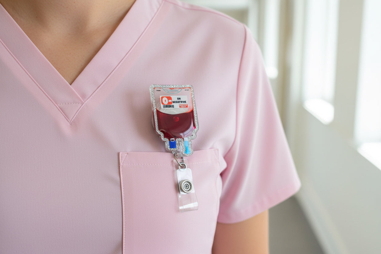 Blood Type IV Bag Badge Reel for Lab Techs - Phlebotomy Medical ID Holder