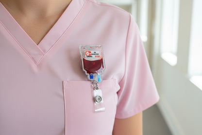 Blood Type IV Bag Badge Reel for Lab Techs - Phlebotomy Medical ID Holder