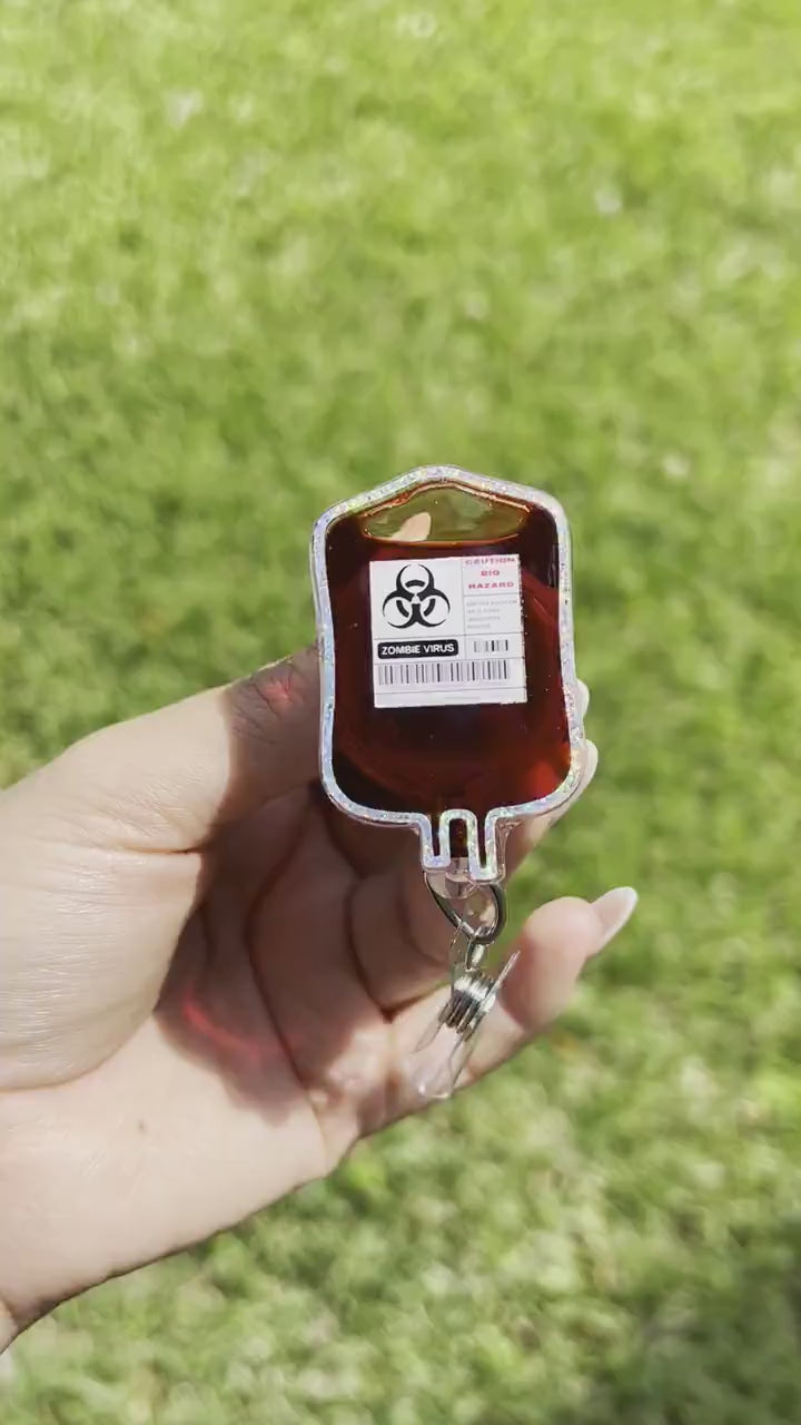 Zombie Blood Bag Badge holder |Blood Transfusion Badge Reel, IV bag Badge Reel, Phlebotomy badge reel, nursing school graduation gift